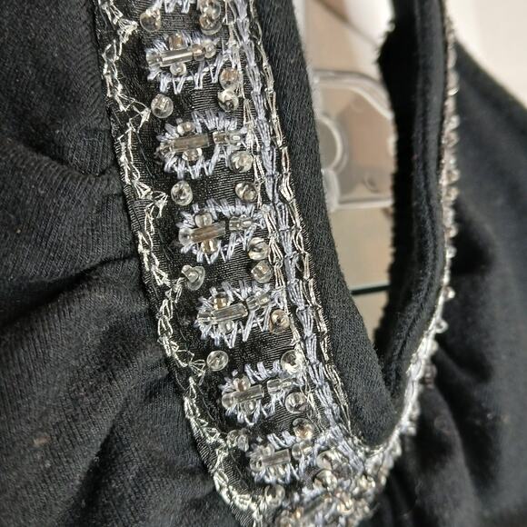 Ana Y2K Black Beaded Halter Top Womens LG Boho Club Cottage Dark Fairy Goth - Picture 3 of 9